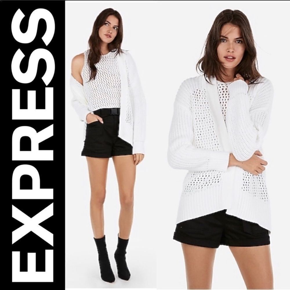 ✨ Express Knit Crochet Open Cardigan Gray Sweater✨